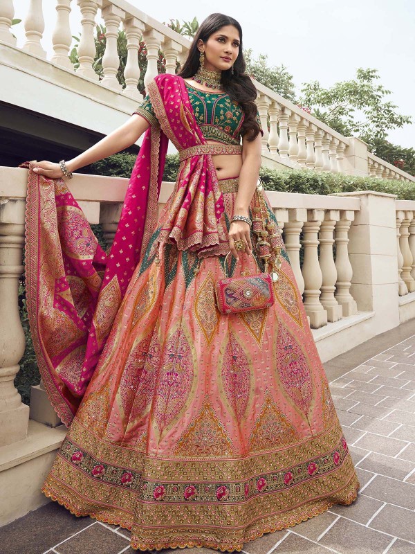 Peach Banarasi Silk Lehenga Choli